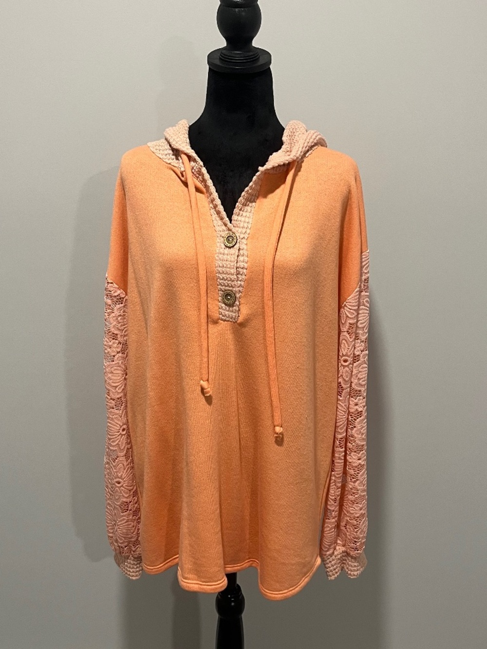 Bibi Flower Lace Coral Sweater Hoodie Size XL NWT